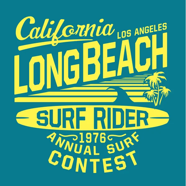 Tipografía Surf Deportivo California Gráfico Camiseta — Vector de stock