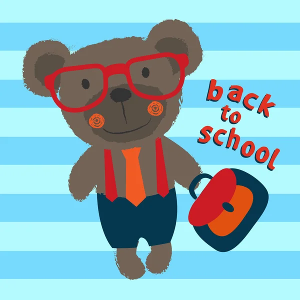 Πίσω Στο Σχολείο Καλλιγραφικό Σχέδιο Ένα Χαριτωμένο Αρκουδάκι Παιδιά Φορούν — Διανυσματικό Αρχείο