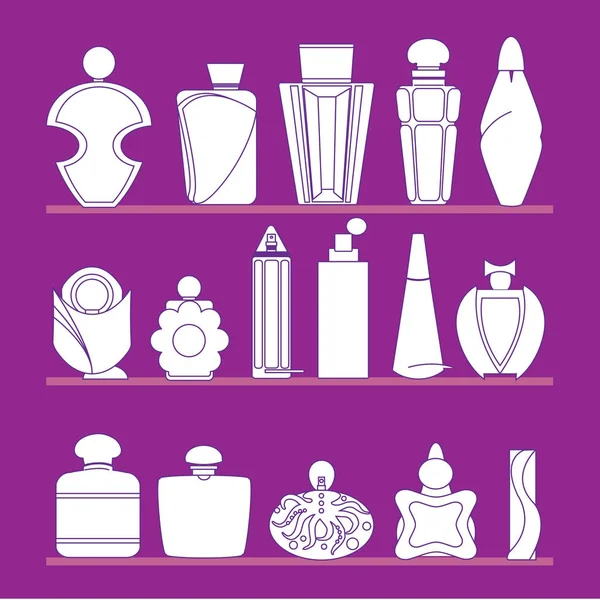 Various perfume bottles drawings set — Stock Vector