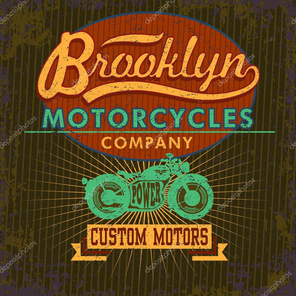 Retro t-shirt print design with a green motorcycle graphic. Vintage poster design.