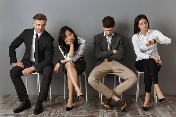 Bored Tired Interracial Business People Formal Wear Waiting Job Interview — Stock Photo, Image