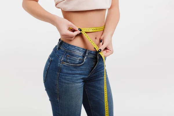 Measuring waist — Stock Photo