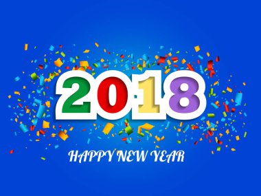 Mutlu yeni yıl 2018 arka plan dekorasyon. Tebrik kartı 2018 konfeti ile tasarım şablonu. Vektör çizim.
