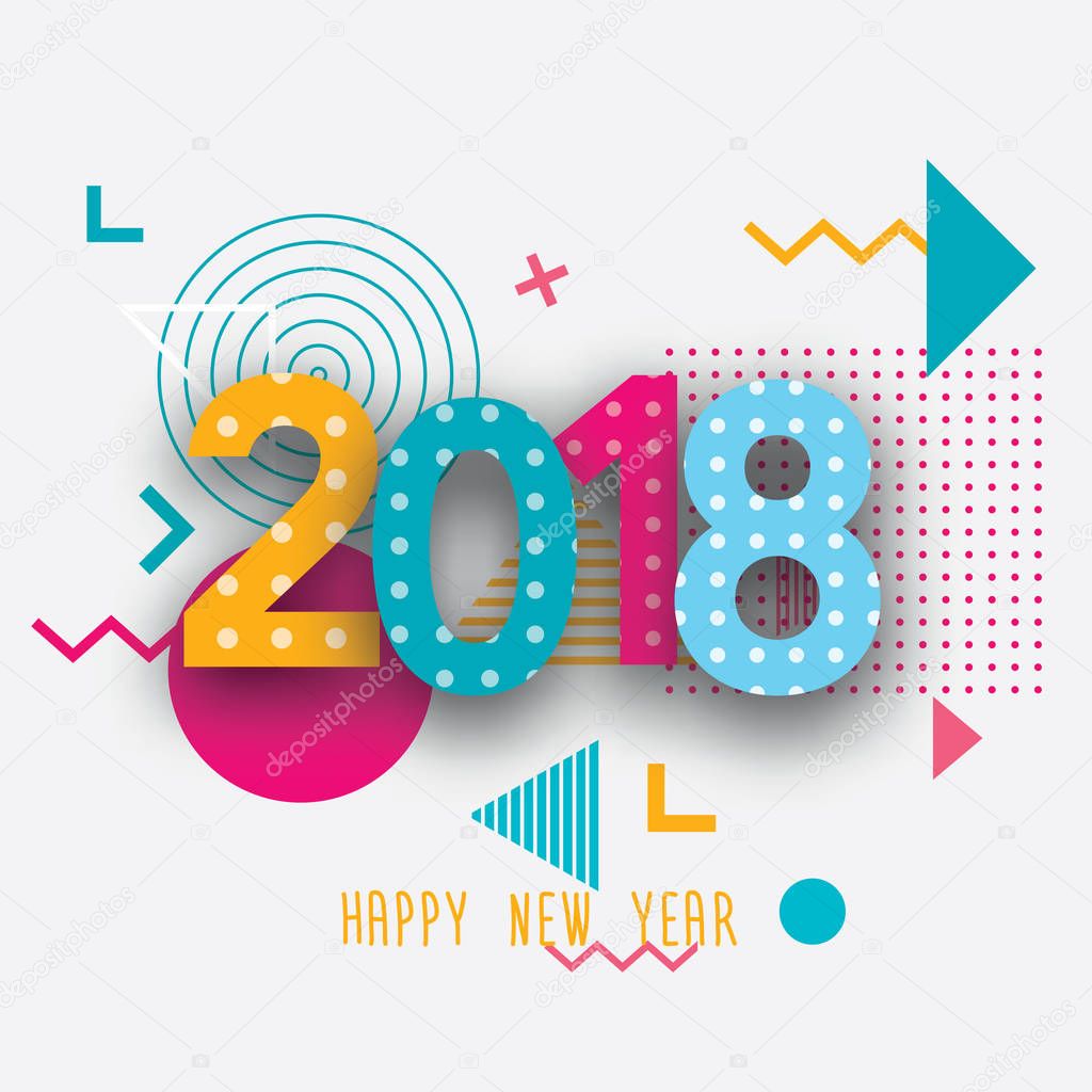 Creative design of the New Year's card in 2018 on a modern background.Background of geometric elements and color numbers