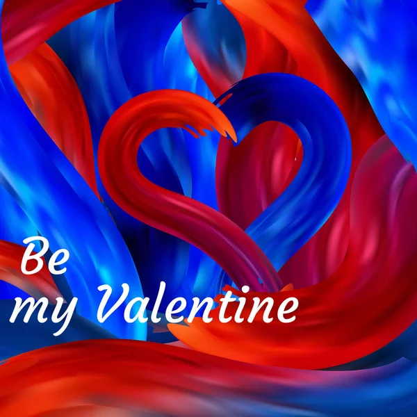 Feliz día de San Valentín con pintura Sé mi San Valentín. Pinceladas azules y rojas. Ilustración vectorial — Vector de stock