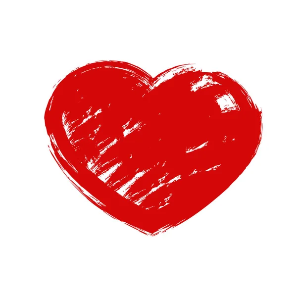 Piros grunge kézzel rajzolt szív fröccsenéssel és az ecsetvonások. Szerelem és Valentin s nap jelképe. — Stock Vector