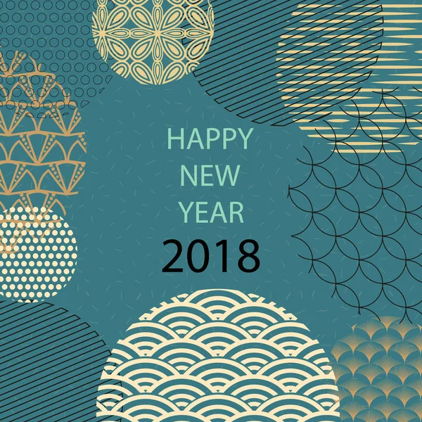 Frohes neues Jahr 2018. Vorlage Grußkarte im orientalischen Stil. Chinesische, japanische Elemente. grüner Hintergrund. — Stockvektor