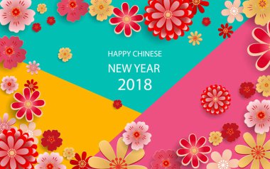 Mutlu yeni year.2018 Çin yeni yıl tebrik kartı, poster, afiş veya davetiye tasarımı ile kağıt kesme Sakura çiçek.