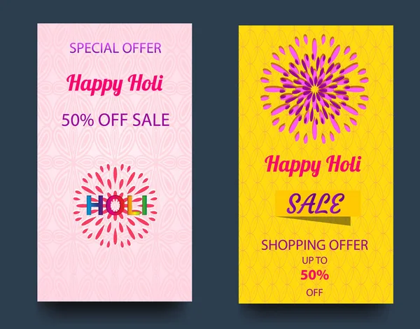 Vektorové ilustrace happy holi festival barev banner s nápisem textu oznámení o dovolené prodej — Stockový vektor