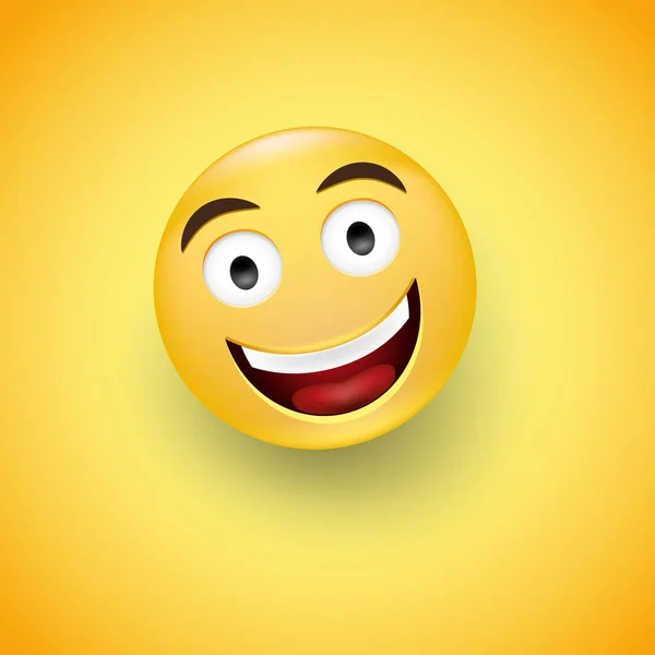Smiling face emoticon with smiling eyes on a yellow background - smiley showing a true sense of happiness — Stock Vector