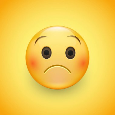 Biraz üzücü, hafif kaşlarını ve Sarı zemin üzerine tarafsız gözle Emoji yüz