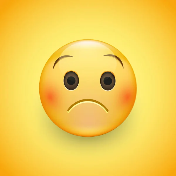 Emoji face that is a little bit sad, with a slight frown and neutral eyes on yellow background — Stock Vector