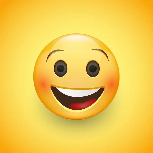 Emoticono de la cara sonriente con ojos sonrientes sobre un fondo amarillo - sonriente que muestra una verdadera sensación de felicidad — Archivo Imágenes Vectoriales