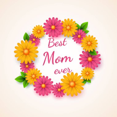 Anneler günü tebrik kartı ve güzel çiçekler.