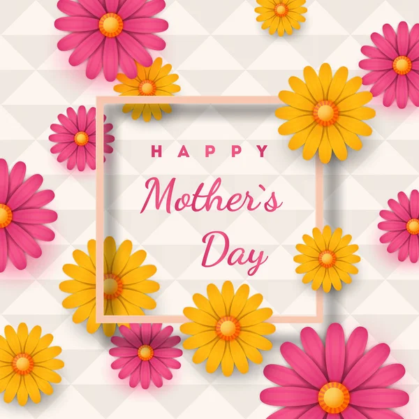 Anneler Günü tebrik kartı kare çerçeve ve kağıt kesme çiçek renkli modern geometrik arka plan üzerinde. Vektör çizim. Metniniz için yer. — Stok Vektör