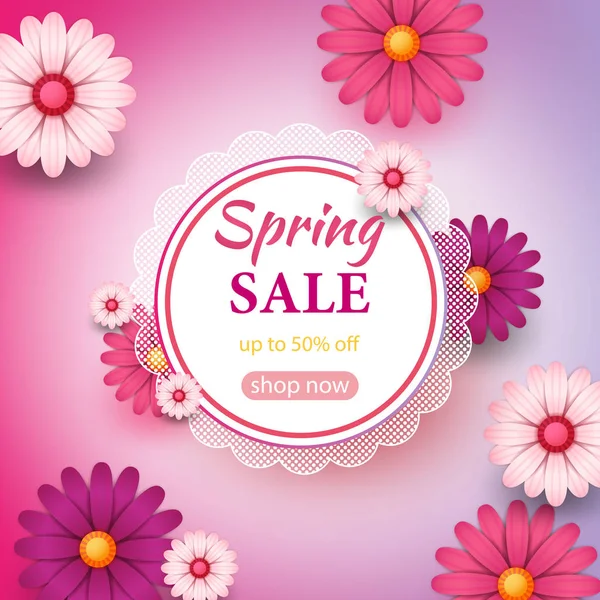 Frühling Verkauf s Banner Vorlage mit Papierblume auf bunten hintergründigen Illustration — Stockvektor
