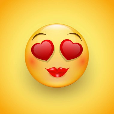 Aşık olan bir gerçek duygu güler petted yüz gözlü sarı bir arka plan - bir surat, Kalpler şeklinde gösterilen