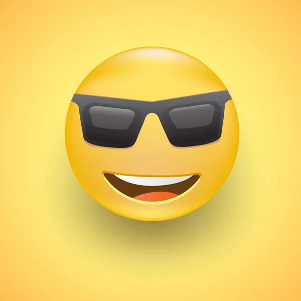 Cara sonriente con gafas de sol emoji - emoticono con cara sonriente con gafas de sol oscuras que se utiliza para denotar una sensación de frescura — Archivo Imágenes Vectoriales