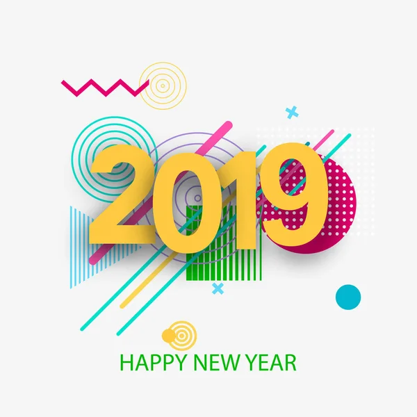 Diseño creativo de la tarjeta de Año Nuevo en 2018 sobre un fondo moderno.Fondo de elementos geométricos y números de color — Vector de stock