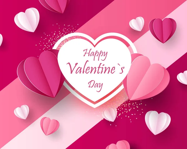 Růžový papír prvky ve tvaru srdce létající na růžovém pozadí. Symboly lásky pro šťastné ženy, Den matek, Valentýn, narozeninové přání design. — Stockový vektor