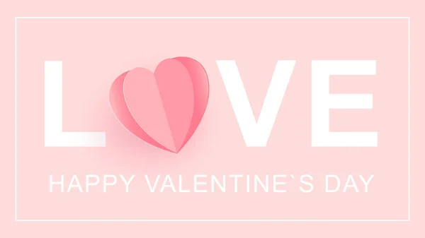 Hou van Happy Valentine 's Day kaart. Woord liefde met een hart uit papier gesneden. Lettertype type, vector — Stockvector