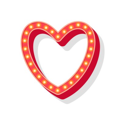 Vektör retro 3D kalp şekli 80 'lerin modern tipografi tarzı. Motivasyonel poster tasarımı, eski moda renkli nesneler. Vektör