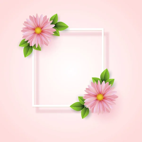 Frame of spring flowers with leaves. Spring Sale Banner.Vector il — Stockvektor