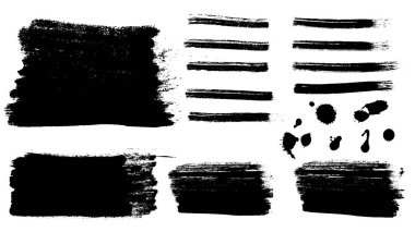 Vector set of grunge brush strokes.Ink, blots, strokes