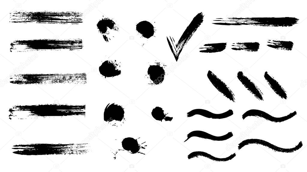 Vector set of grunge brush strokes.Ink, blots, strokes