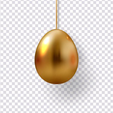 Şeffaf bir arkaplanda 3 boyutlu gerçekçi altın yumurta. Mutlu Paskalya sembolü taşıyıcısı.