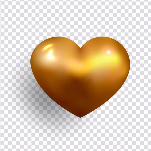 Corazón de oro decoración realista objeto 3d. Símbolo romántico del corazón del amor aislado. Vector — Archivo Imágenes Vectoriales