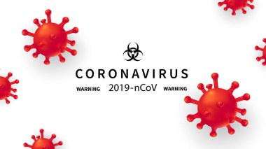 Yeni Coronavirus 2019-nKoV. Covid virüsü 19-NKP. Gerçekçi 3 boyutlu kırmızı virüs hücreleri olan bir arka plan. Tehlikenin sembolü. Vektör