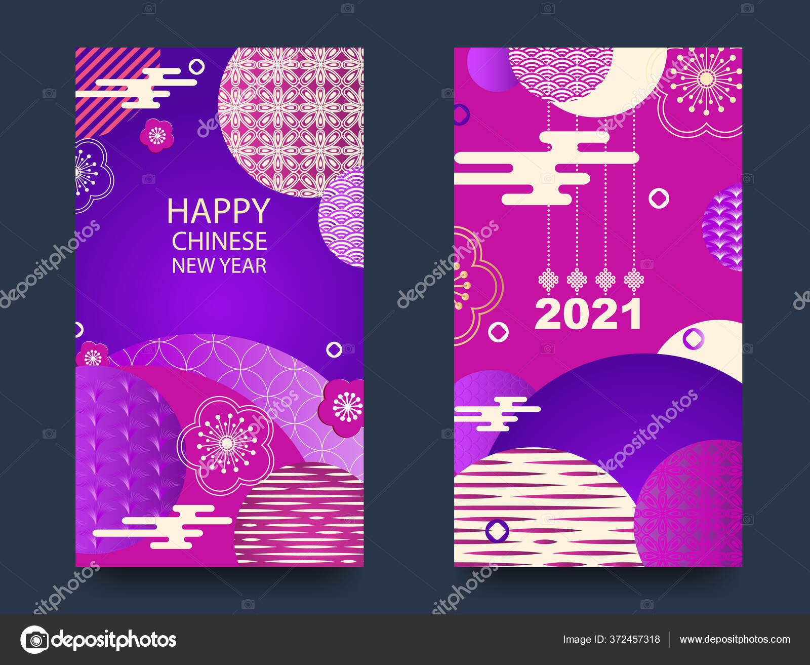 新年のご挨拶21中国の旧正月 グリーティングカード 幾何学模様の封筒 花や提灯のセット ベクトル ストックベクター C Oikumena
