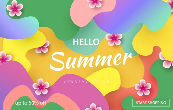 Hallo Sommer Typografisches Design Mit Abstrakten Formen Des Papierschnitts Und — Stockvektor