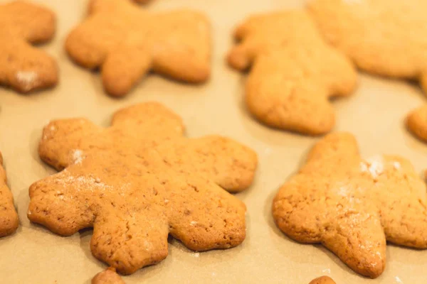 Ginger biscuits lie on a baking sheet. Cookies on baking paper.