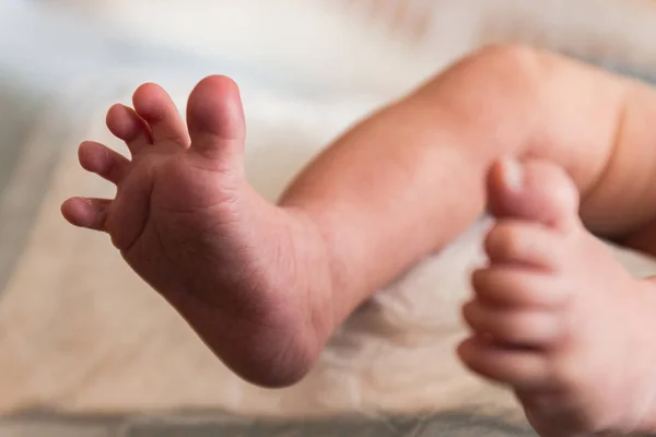 Two small legs of a baby. Blurred background. — Stock Photo, Image