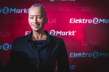 Vilnius, Litvanya - 19 Aralık 2017: Sophia insansı robot sp