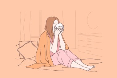 Hastalık, evde tedavi, hastalık izni konsepti