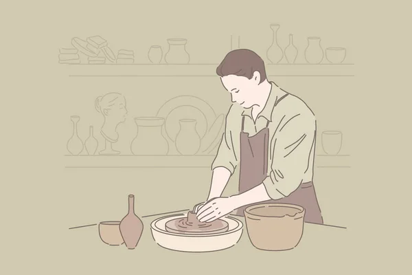 Виготовлення посуду, майстерність хобі, концепція кераміки ручної роботи — стоковий вектор