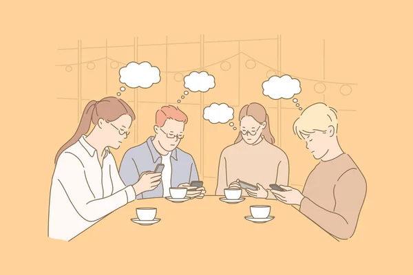 Communication, thought bubble, addiction, business, teamwork concept — 스톡 벡터