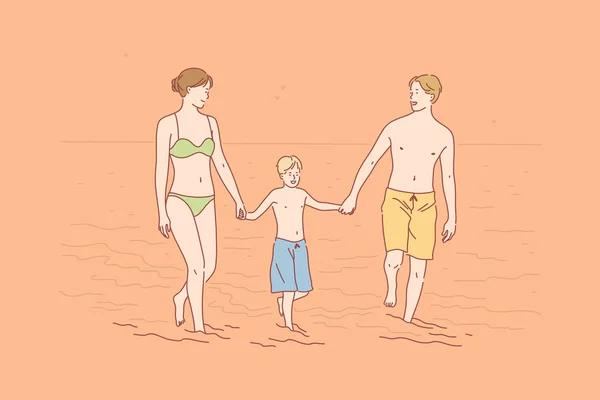 Οικογένεια, διακοπές, αγάπη, έννοια ευτυχία — Διανυσματικό Αρχείο
