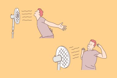 Solunum cihazı, serinlik ve tazelik konsepti olan genç bir adam.