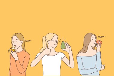 Sağlık, vegan, meyve seti kavramı