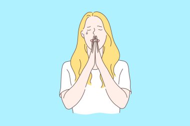 Praying, asking for God help concept clipart