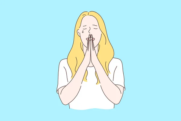 อธิษฐานขอความช่วยเหลือจากพระเจ้า — ภาพเวกเตอร์สต็อก