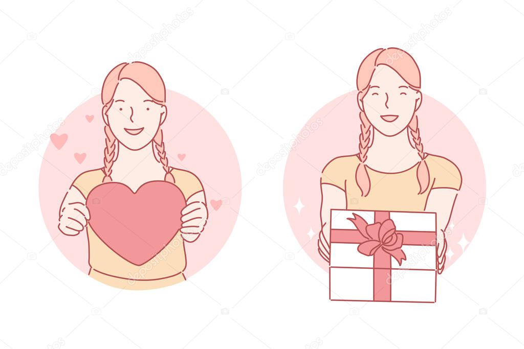 Heart, gift, birthday set concept