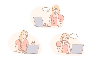 Communication, thinking, online payment set concept