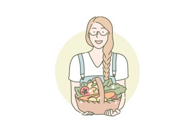 Harvesting, farmer, eco vegan food concept