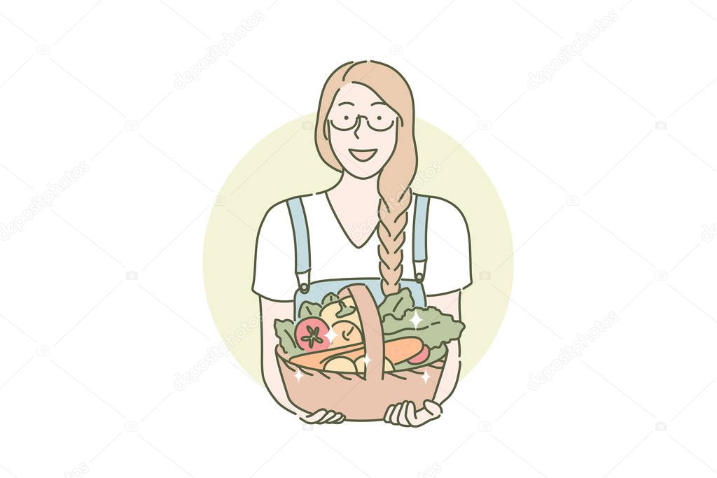 Harvesting, farmer, eco vegan food concept