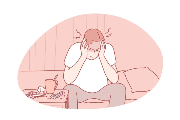 Migrena, ból głowy, koncepcja rozpaczy — Wektor stockowy
